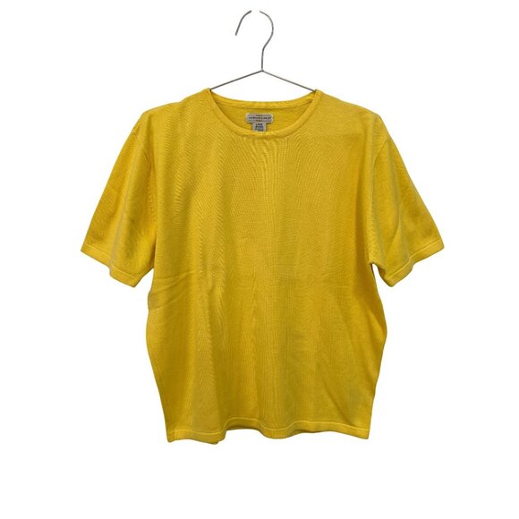 Vintage 90s Yarnworks Sweater Size Large Crewneck Short Sleeve Yellow Knit - Picture 1 of 8